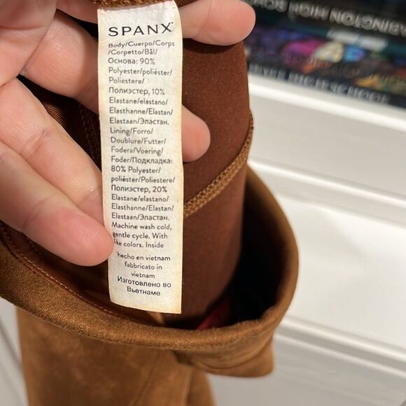 SPANX On the Go Slim Straight Ankle Pant/Legging, Camel, Suede, Size SP - Picture 8 of 9